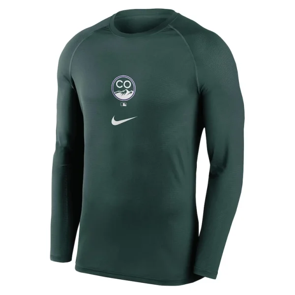 Colorado rockies nike city connect base layer raglan long sleeve performance t shirt Green M
