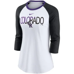 Colorado rockies nike womens color split tri blend 34 sleeve raglan t shirt Whiteheathered black S