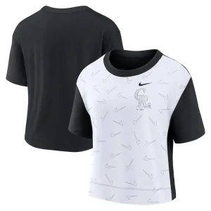 Colorado rockies nike womens line up high hip fashion t shirt Blackwhite