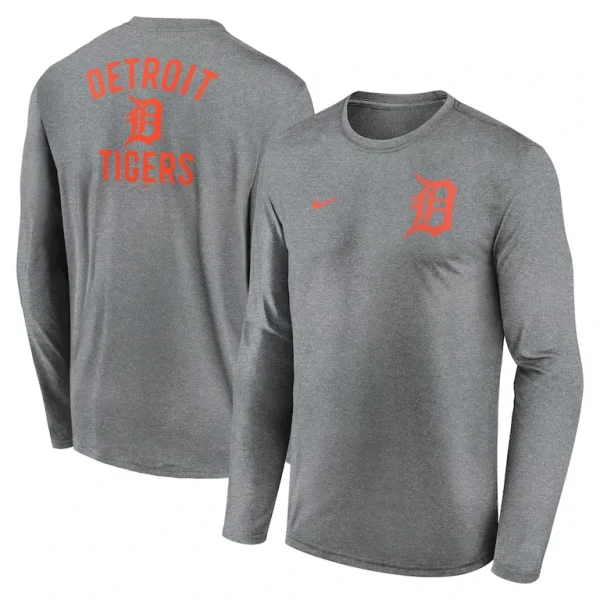 Detroit tigers nike 2 hit legend performance long sleeve t shirt Heather charcoal