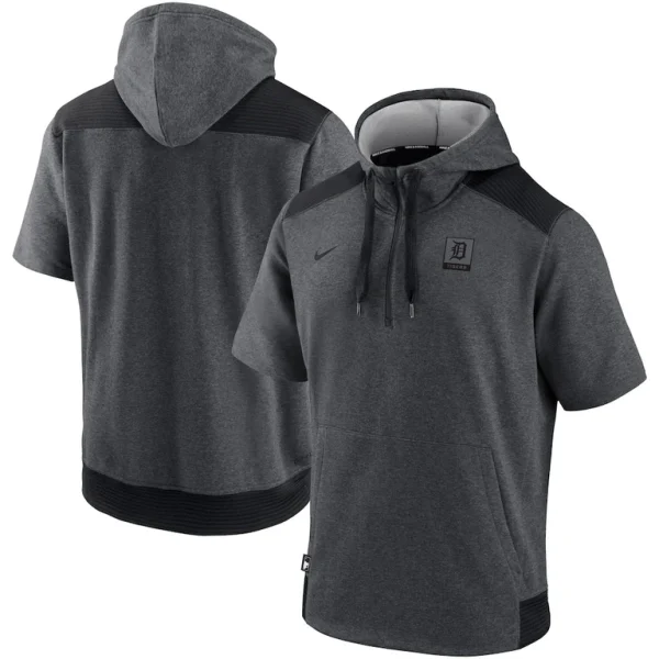 Detroit tigers nike authentic collection dry flux performance quarter zip short sleeve hoodie Heathered charcoalblack