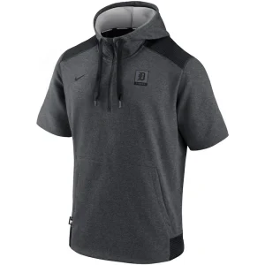 Detroit tigers nike authentic collection dry flux performance quarter zip short sleeve hoodie Heathered charcoalblack M