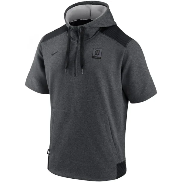 Detroit tigers nike authentic collection dry flux performance quarter zip short sleeve hoodie Heathered charcoalblack M