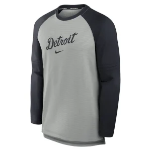 Detroit tigers nike authentic collection game time raglan performance long sleeve t shirt Heather graynavy M