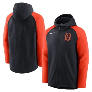 Detroit tigers nike authentic collection performance raglan full zip hoodie Navyorange