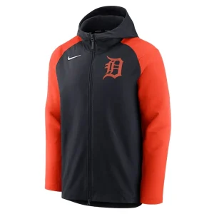 Detroit tigers nike authentic collection performance raglan full zip hoodie Navyorange M