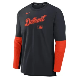 Detroit tigers nike authentic collection player lightweight performance long sleeve top Navyorange M