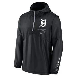 Detroit tigers nike authentic night game performance half zip windbreaker Black M