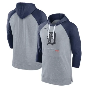 Detroit tigers nike baseball raglan 34 sleeve pullover hoodie Heather grayheather navy