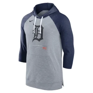 Detroit tigers nike baseball raglan 34 sleeve pullover hoodie Heather grayheather navy M