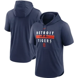 Detroit tigers nike home team short sleeve hoodie top Navy