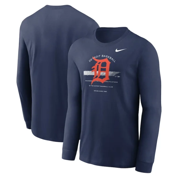Detroit tigers nike over arch performance long sleeve t shirt Navy