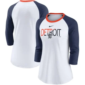 Detroit tigers nike womens color split tri blend 34 sleeve raglan t shirt Whiteheathered navy