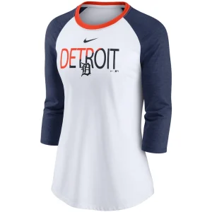 Detroit tigers nike womens color split tri blend 34 sleeve raglan t shirt Whiteheathered navy S