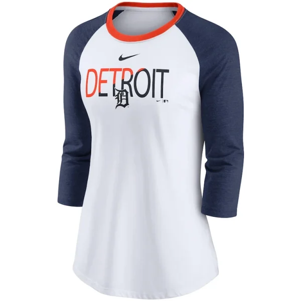 Detroit tigers nike womens color split tri blend 34 sleeve raglan t shirt Whiteheathered navy S