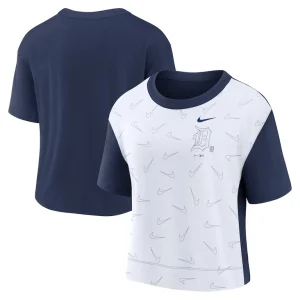 Detroit tigers nike womens line up high hip fashion t shirt Navywhite
