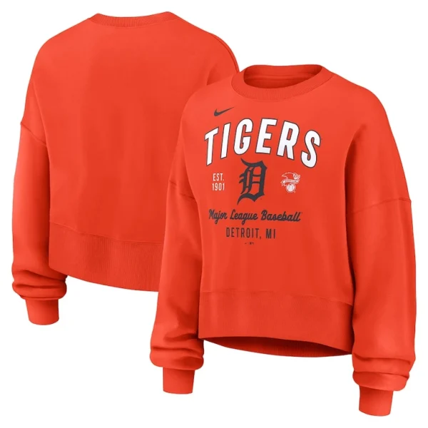 Detroit tigers nike womens oversized high hip pullover sweatshirt Orange