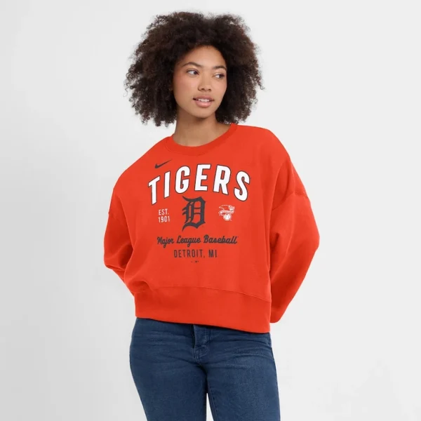 Detroit tigers nike womens oversized high hip pullover sweatshirt Orange L