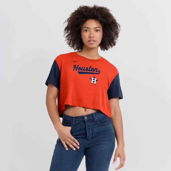 Houston astros nike womens script cropped performance t shirt Orangenavy L