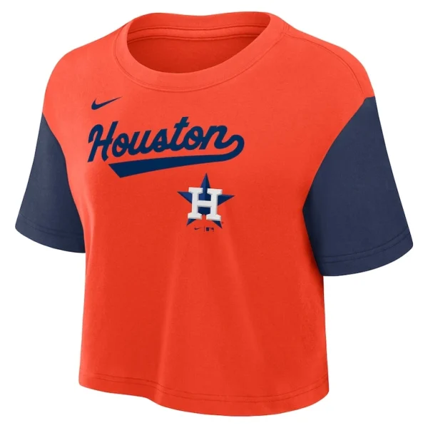 Houston astros nike womens script cropped performance t shirt Orangenavy S