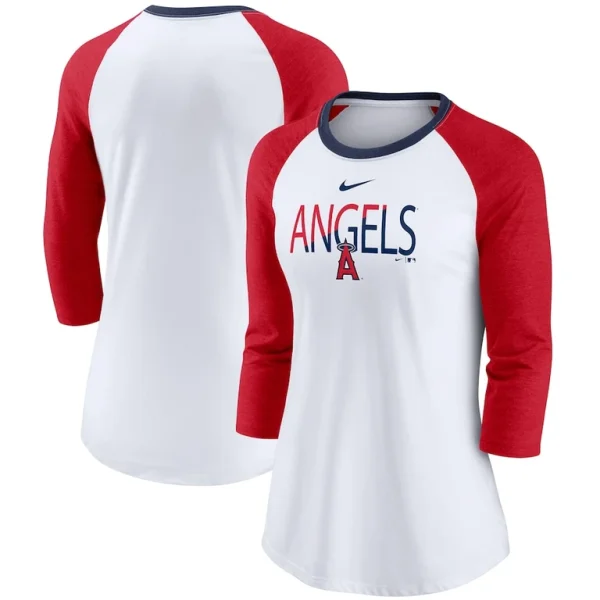 Los angeles angels nike womens color split tri blend 34 sleeve raglan t shirt Whiteheathered red