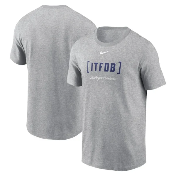 Los angeles dodgers nike bracket team phrase t shirt Heather gray