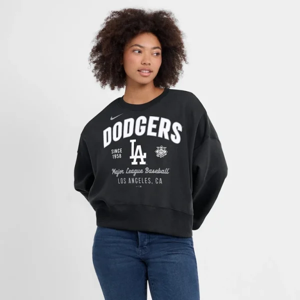 Los angeles dodgers nike womens oversized high hip pullover sweatshirt Black L