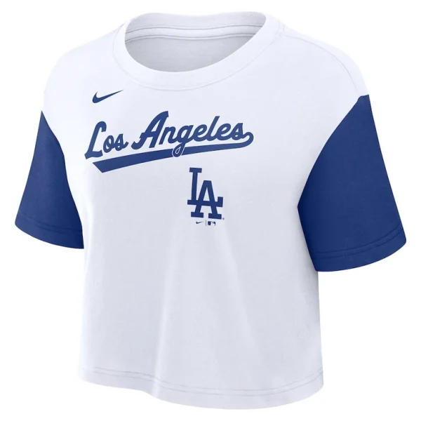Los angeles dodgers nike womens script cropped performance t shirt Whiteroyal S