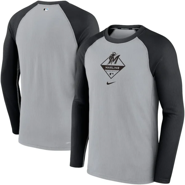 Miami marlins nike game authentic collection performance raglan long sleeve t shirt Grayblack