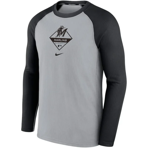 Miami marlins nike game authentic collection performance raglan long sleeve t shirt Grayblack M