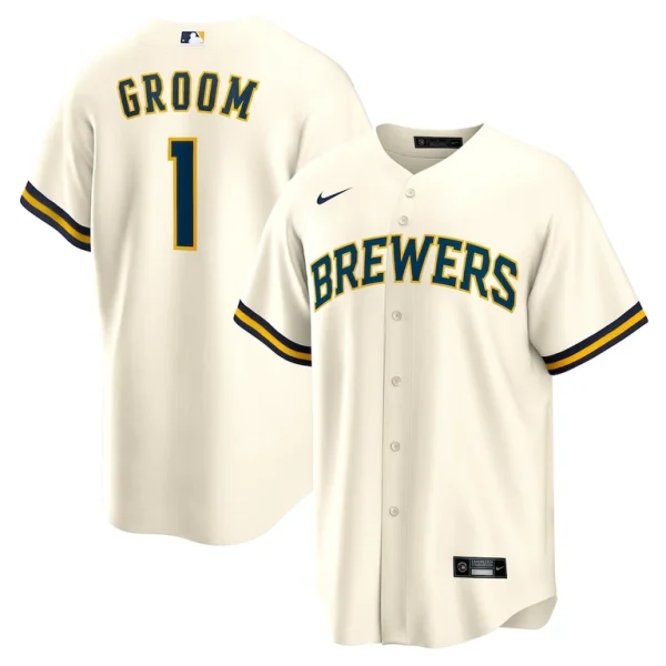 Milwaukee brewers nike 1 groom home replica jersey White