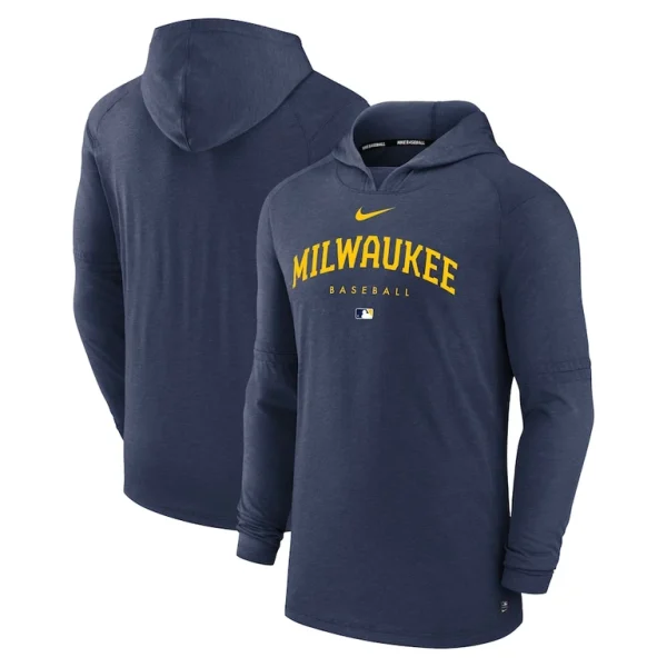 Milwaukee brewers nike authentic collection early work tri blend performance pullover hoodie Heather navy