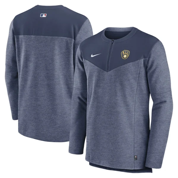 Milwaukee brewers nike authentic collection game time performance half zip top Navy
