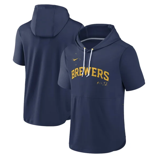 Milwaukee brewers nike springer short sleeve team pullover hoodie Navy