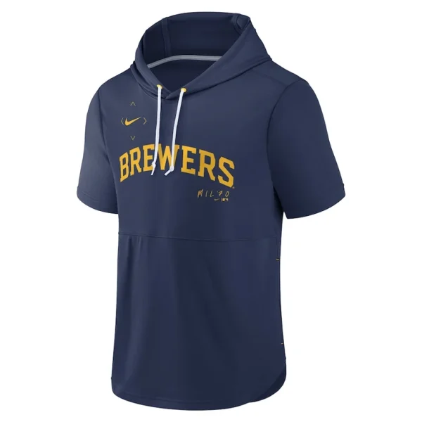 Milwaukee brewers nike springer short sleeve team pullover hoodie Navy M