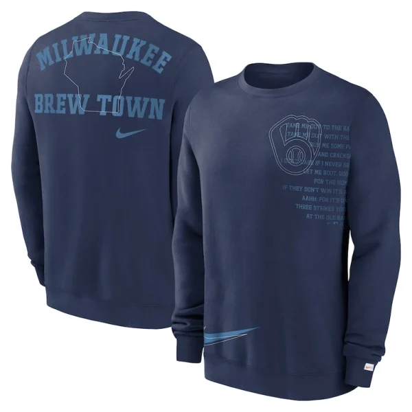 Milwaukee brewers nike unisex statement ball game pullover sweatshirt Navy