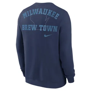 Milwaukee brewers nike unisex statement ball game pullover sweatshirt Navy L