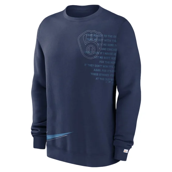 Milwaukee brewers nike unisex statement ball game pullover sweatshirt Navy M