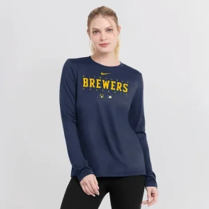 Milwaukee brewers nike womens authentic collection legend performance long sleeve t shirt Navy L