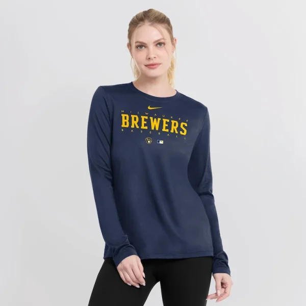 Milwaukee brewers nike womens authentic collection legend performance long sleeve t shirt Navy L