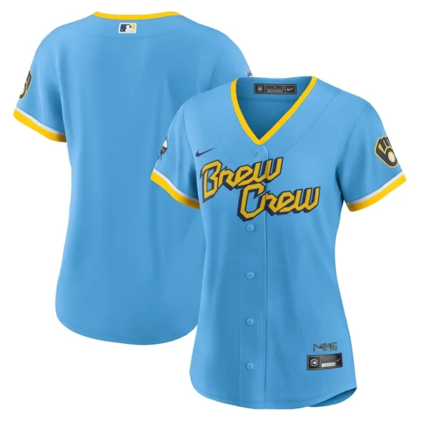 Milwaukee brewers nike womens city connect replica team jersey Powder blue