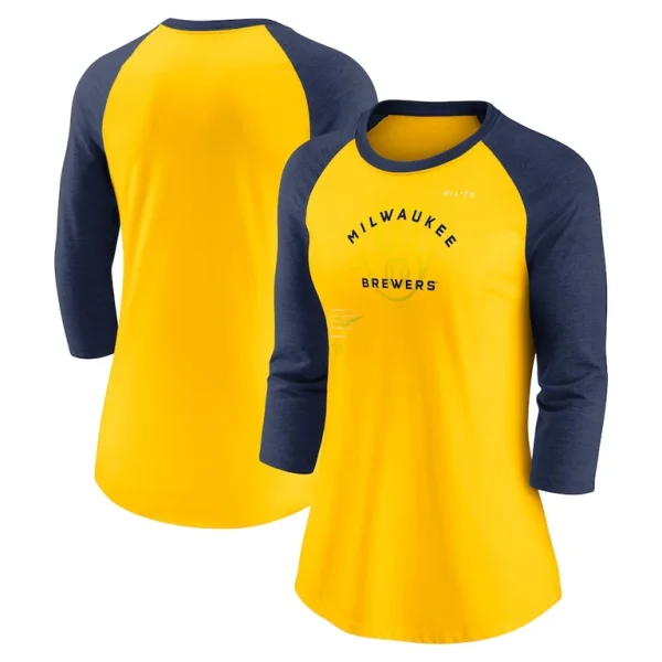 Milwaukee brewers nike womens next up tri blend raglan 34 sleeve t shirt Goldnavy
