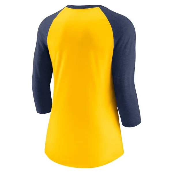 Milwaukee brewers nike womens next up tri blend raglan 34 sleeve t shirt Goldnavy M