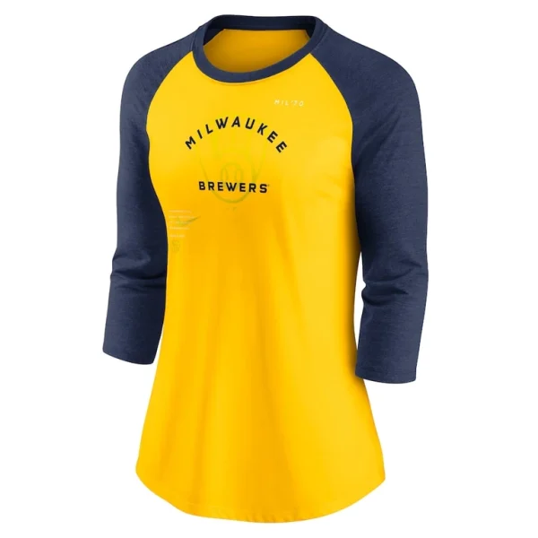 Milwaukee brewers nike womens next up tri blend raglan 34 sleeve t shirt Goldnavy S