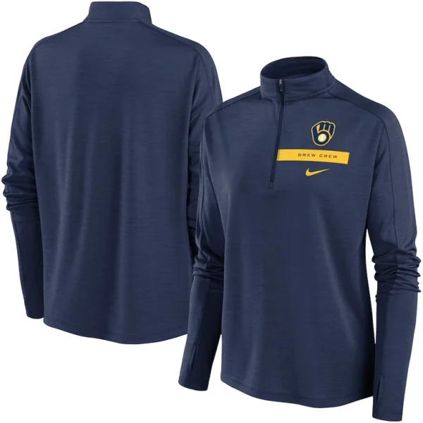 Milwaukee brewers nike womens primetime local touch pacer quarter zip top Navy