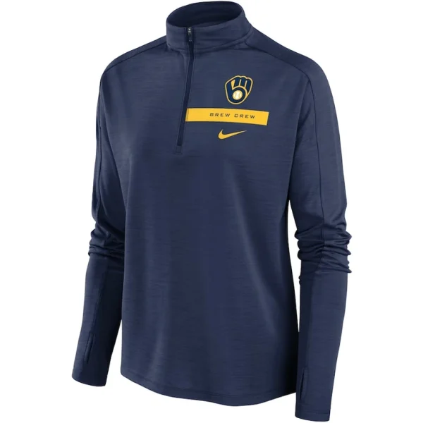 Milwaukee brewers nike womens primetime local touch pacer quarter zip top Navy S