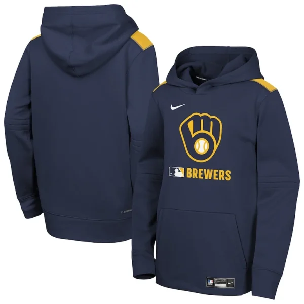 Milwaukee brewers nike youth authentic collection performance pullover hoodie Navy