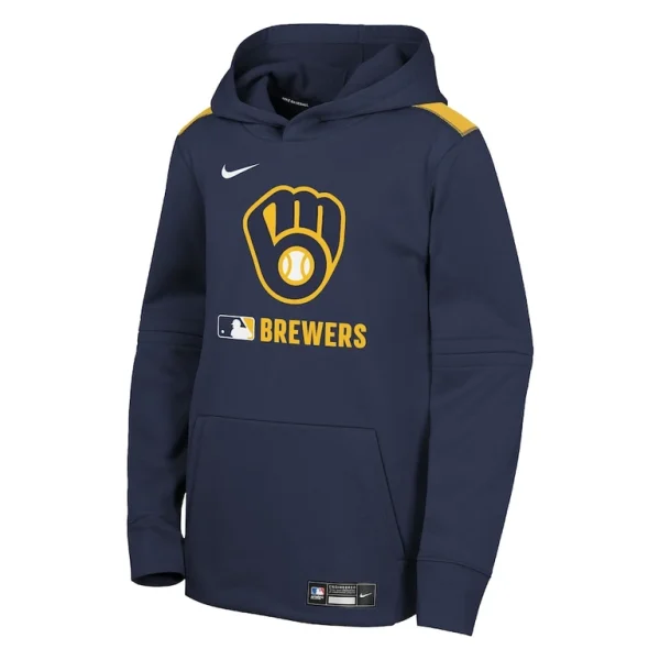 Milwaukee brewers nike youth authentic collection performance pullover hoodie Navy Yth M