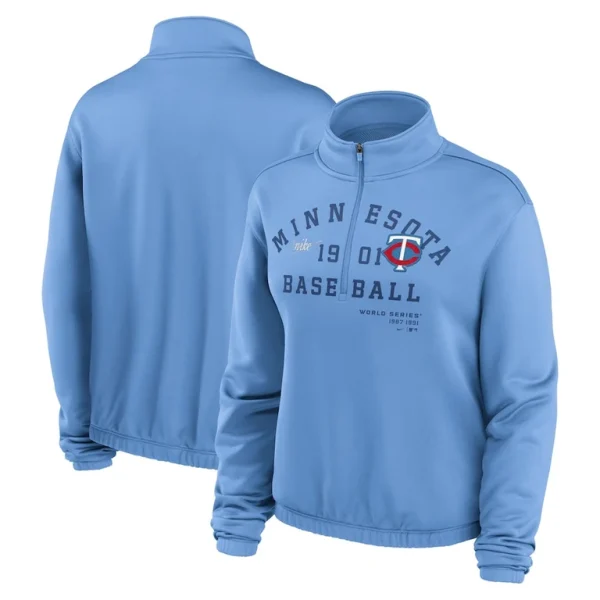 Minnesota twins nike womens rewind splice half zip semi cropped bubble hem sweatshirt Light blue