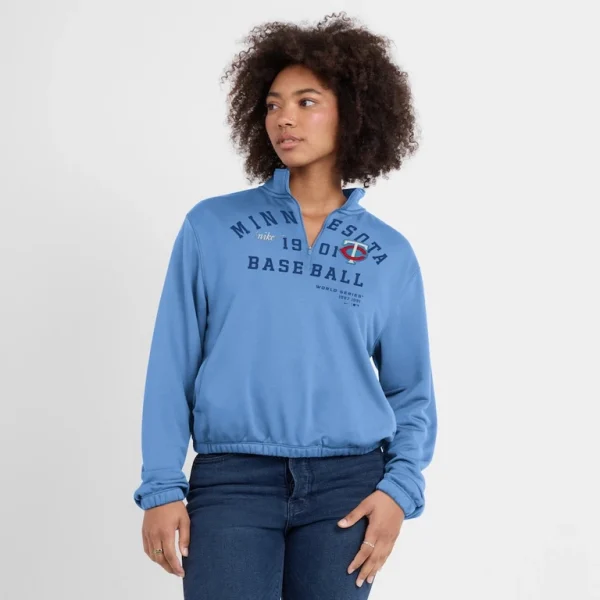 Minnesota twins nike womens rewind splice half zip semi cropped bubble hem sweatshirt Light blue L